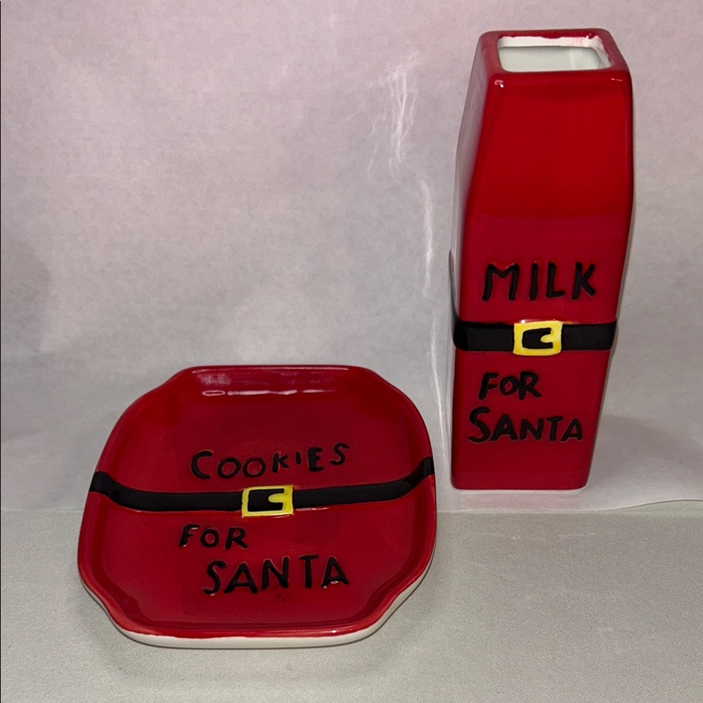 Santa’s Milk & Cookies Red Ceramic Set